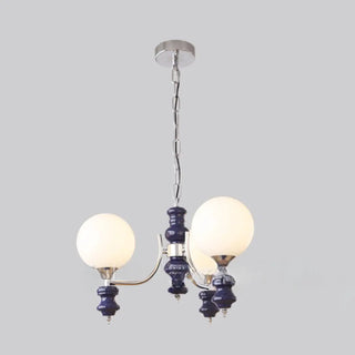 ZOWALA - Nordic Ball White Glass Living Room Blue 3-Light Chandelier Image - 18