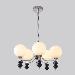 ZOWALA - Nordic Ball White Glass Living Room Blue 3-Light Chandelier Image - 22