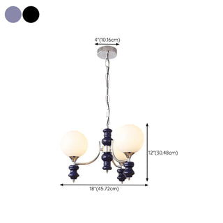 ZOWALA - Nordic Ball White Glass Living Room Blue 3-Light Chandelier #size