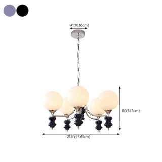 ZOWALA - Nordic Ball White Glass Living Room Blue 3-Light Chandelier Image - 24