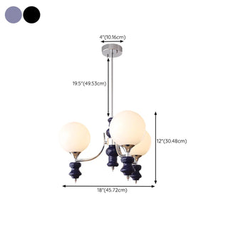 ZOWALA - Nordic Ball White Glass Living Room Blue 3-Light Chandelier Image - 25