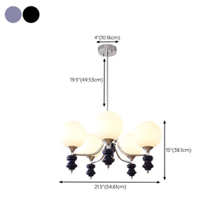 ZOWALA - Nordic Ball White Glass Living Room Blue 3-Light Chandelier Image - 26