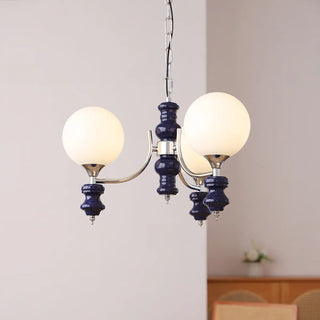 ZOWALA - Nordic Ball White Glass Living Room Blue 3-Light Chandelier Image - 3