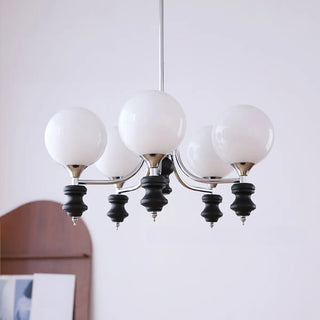 ZOWALA - Nordic Ball White Glass Living Room Blue 3-Light Chandelier Image - 4