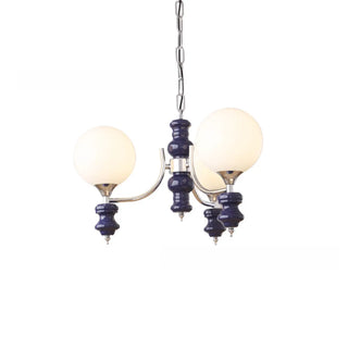 ZOWALA - Nordic Ball White Glass Living Room Blue 3-Light Chandelier Image - 5