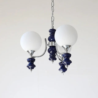 ZOWALA - Nordic Ball White Glass Living Room Blue 3-Light Chandelier Image - 6