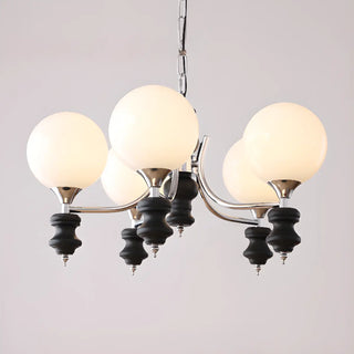 ZOWALA - Nordic Ball White Glass Living Room Blue 3-Light Chandelier Image - 7