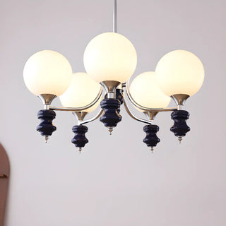 ZOWALA - Nordic Ball White Glass Living Room Blue 3-Light Chandelier Image - 8