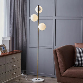 3-Light Globe Gold Stand and Marble Base Floor Lamp Zawala Image - 3