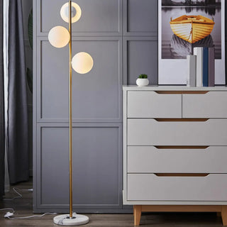 3-Light Globe Gold Stand and Marble Base Floor Lamp Zawala Image - 4