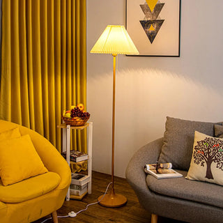 Classic Yellow Metal Floor Lamp with Pleated Shade Zawala Image - 2