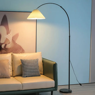 Simple Pleated Shade Adjustable Gold Arched Floor Lamp Zawala Image - 3