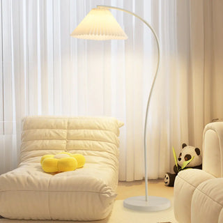ZOWALA - Modern Simple Pleated White Arced Metal Floor Lamp Image - 1