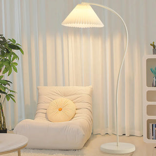 ZOWALA - Modern Simple Pleated White Arced Metal Floor Lamp Image - 2