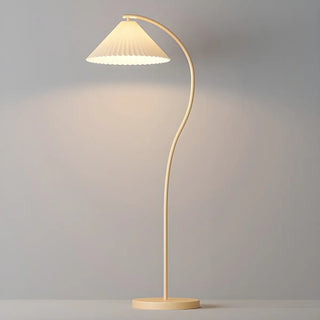 Elegant White Curved Floor Lamp with Pleated Shade Zawala Image - 2
