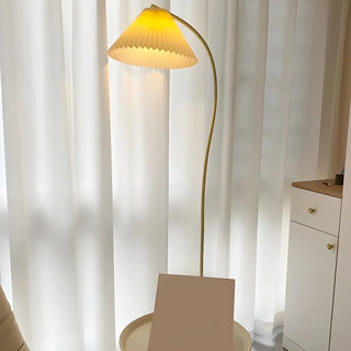 Elegant White Curved Floor Lamp with Pleated Shade Zawala Image - 3