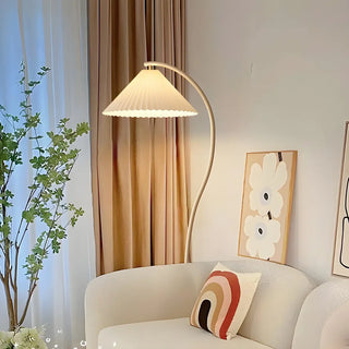 Elegant White Curved Floor Lamp with Pleated Shade Zawala Image - 4