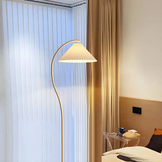Elegant White Curved Floor Lamp with Pleated Shade Zawala Image - 6