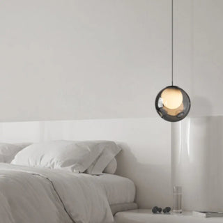 ZOWALA - Modern Clear Grey Globe Glass Bedroom Pendant Light Image - 3