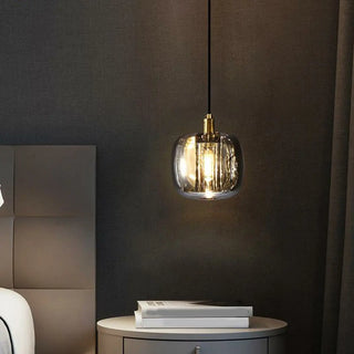 Modern Bedroom Geometric Smoke Gray Crystal Pendant Light Zawala Image - 1