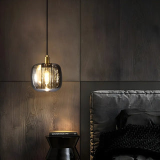 Modern Bedroom Geometric Smoke Gray Crystal Pendant Light Zawala Image - 2