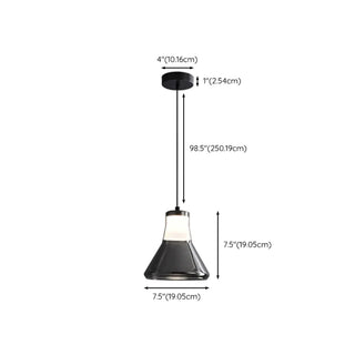 Modern Bedroom Smoke Grey Cone Clear Glass Pendant Light Zawala #size