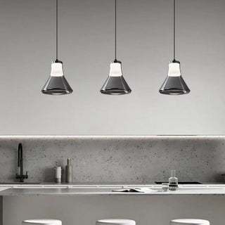 Modern Bedroom Smoke Grey Cone Clear Glass Pendant Light Zawala Image - 2