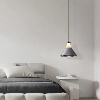 Modern Bedroom Smoke Grey Cone Clear Glass Pendant Light Zawala Image - 3