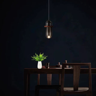 Modern Dining Room Capsule-Shaped Grey Glass Pendant Light Zawala Image - 2