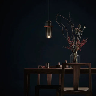Modern Dining Room Capsule-Shaped Grey Glass Pendant Light Zawala Image - 3