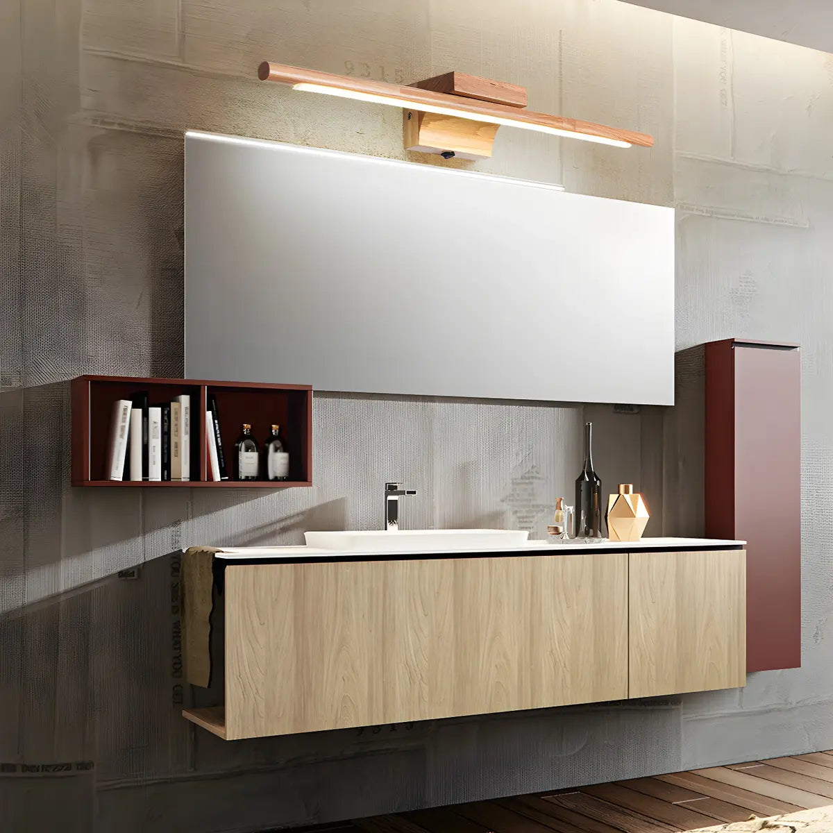 Minimalist Linear LED Wooden Wall Mount Vanity Light Zawala Image - 2