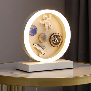 Modern White Astronaut-Themed Circular LED Table Lamp Zawala Image - 1