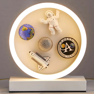 Modern White Astronaut-Themed Circular LED Table Lamp Zawala Image - 2