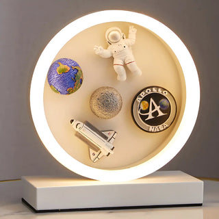 Modern White Astronaut-Themed Circular LED Table Lamp Zawala Image - 3