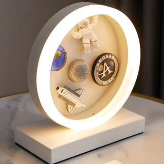 Modern White Astronaut-Themed Circular LED Table Lamp Zawala Image - 4
