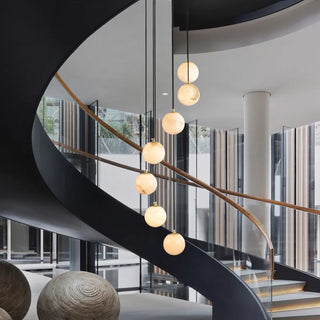 ZOWALA - Contemporary Globe Cluster Alabaster Staircase Pendant Light Image - 1