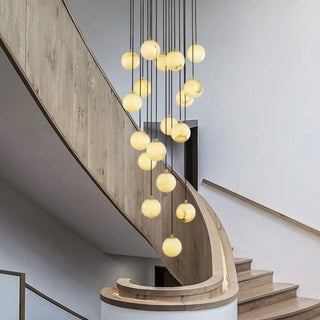 ZOWALA - Contemporary Globe Cluster Alabaster Staircase Pendant Light Image - 2