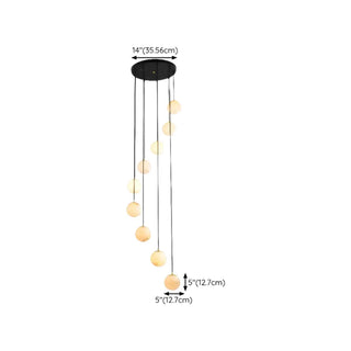 ZOWALA - Contemporary Globe Cluster Alabaster Staircase Pendant Light Image - 23