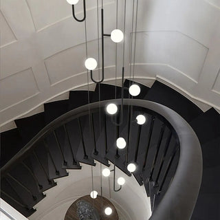 ZOWALA - Linear Spiral Glass Ball Metal Black Foyer Chandelier Image - 3