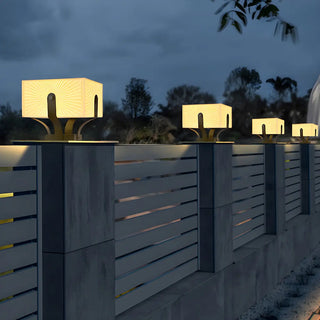 Creative White Square Metal Solar Outdoor Post Lamp Zawala Image - 6