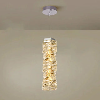 ZOWALA - Modern Stacked Crystal Square Gold Pendant Light Image - 10