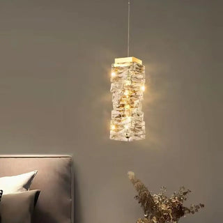 ZOWALA - Modern Stacked Crystal Square Gold Pendant Light Image - 2