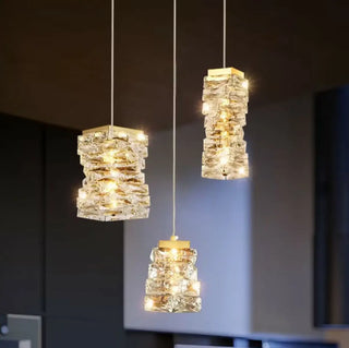 ZOWALA - Modern Stacked Crystal Square Gold Pendant Light Image - 3