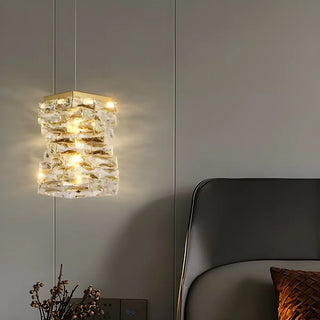 ZOWALA - Modern Stacked Crystal Square Gold Pendant Light Image - 4