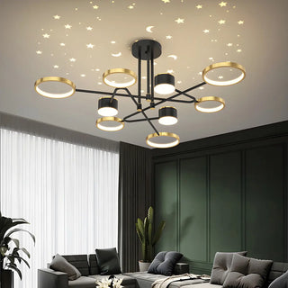 ZOWALA - Creative Circle Starry Bedroom Large Gold-Black Chandelier Image - 1