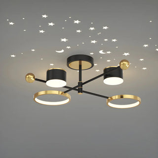 ZOWALA - Creative Circle Starry Bedroom Large Gold-Black Chandelier Image - 10
