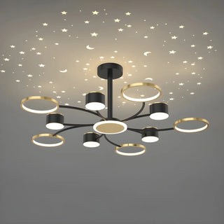 ZOWALA - Creative Circle Starry Bedroom Large Gold-Black Chandelier Image - 12