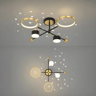 ZOWALA - Creative Circle Starry Bedroom Large Gold-Black Chandelier Image - 13