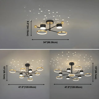 ZOWALA - Creative Circle Starry Bedroom Large Gold-Black Chandelier #size