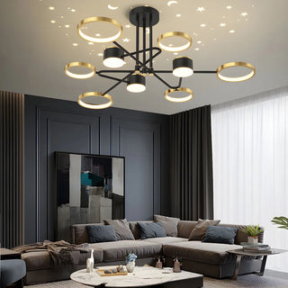 ZOWALA - Creative Circle Starry Bedroom Large Gold-Black Chandelier Image - 2